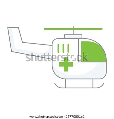 Filled line helicopter with medical cross, perfect for critical care apps, disaster response themes, and air rescue services.