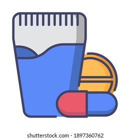 filled line icon drink water and pill with white background. Premium Vector EPS10