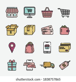 Icon-Paket, E-Commerce, Online-Shopping, Online-Shop, für App oder Highlight-Symbol