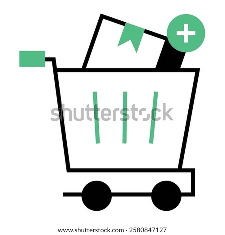 Filled line icon for Shopping Cart Plus in drop shipping and ecommerce, ideal for modern online stores and digital enhanced checkout. Top-notch.