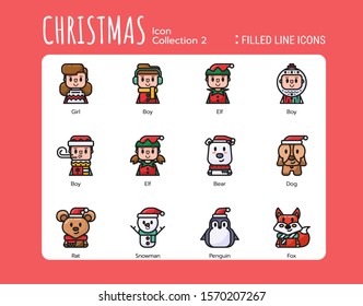 Filled Line Icons Style. Christmas Avatar for web design. Vector 256x256 Pixel Perfect.