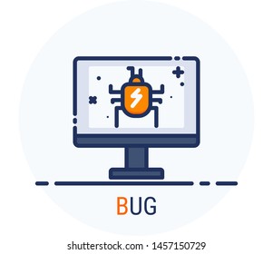 Filled Line Icons Style. Hacker Cyber crime attack BUG for web design, ui, ux, mobile web, ads, magazine, book, poster. Vector Pixel Perfect.