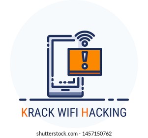 Filled Line Icons Style. Hacker Cyber crime attack KRACK Wifi Hacking for web design, ui, ux, mobile web, ads, magazine, book, poster. Vector Pixel Perfect 