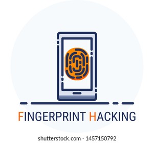 Filled Line Icons Style. Hacker Cyber crime attack Fingerprint Hacking for web design, ui, ux, mobile web, ads, magazine, book, poster. Vector Pixel Perfect