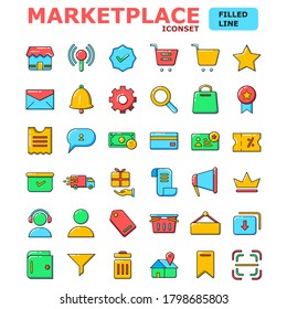 Filled line iconset for landingpages app and your marketplace