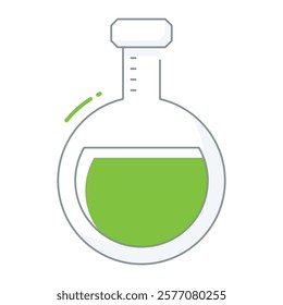 Filled line lab flask and microscope, designed for diagnostic apps, research facilities, and scientific equipment guides.