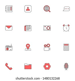 Filled line red UI icons set. User interface colored line icons pack. flat red icons set.