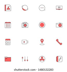 Filled line red UI icons set. User interface colored line icons pack. flat red icons set.