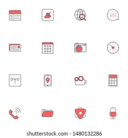 Filled line red UI icons set. User interface colored line icons pack. flat red icons set.