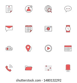 Filled line red UI icons set. User interface colored line icons pack. flat red icons set.