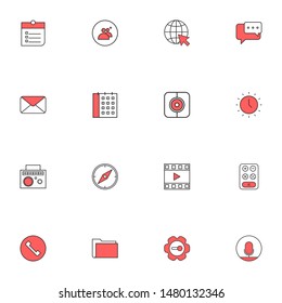 Filled line red UI icons set. User interface colored line icons pack. flat red icons set.