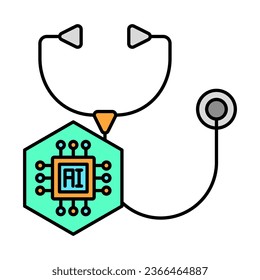 filled line stethoscope and AI icon on white background with editable stroke, icon design for apps, presentation, banner, sign, symbol, logo. icon concept. vector illustration.