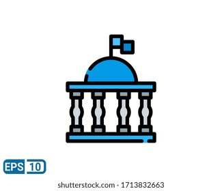 filled line stlye icon of govenrment building isolated on white background, illustration for website, graphic designer, UI. EPS 10