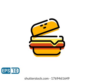 filled line style icon of burger isolated on white background. EPS 10