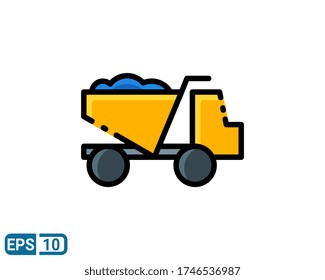 filled line style icon of dumper truck isolated on white background. EPS 10