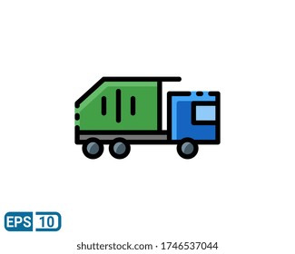 filled line style icon of dumper truck. vector illustration for graphic design, website, UI isolated on white background. EPS 10