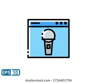das Symbol für Mikrofon und Browser im Zeilenstil. Vektor isoliert auf weißem Hintergrund. EPS 10