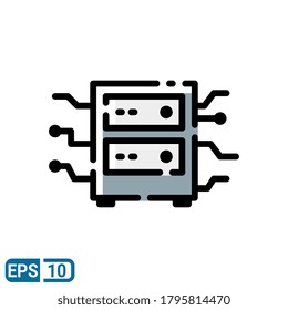 filled line style icon of server isolated on white background. EPS 10