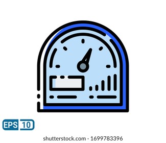 filled line style icon of speedometer on white background. EPS 10
