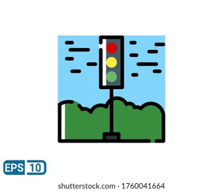 filled line style icon of traffic light. vector illustration for graphic design, website, UI on white background. EPS 10