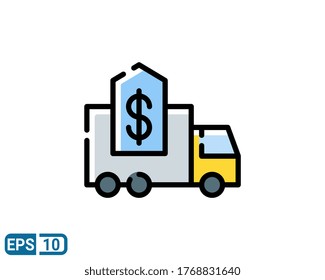 filled line style icon of vehicle price isolated on white background. EPS 10