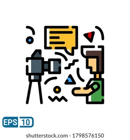 filled line style icon of vlog isolated on white background. EPS 10