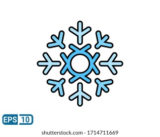 filled line style icon of winter snowflake isolated on white background. EPS 10
