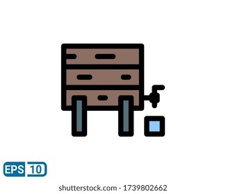 filled line style icon of wooden barrel icon with wine. vector illustration for graphic design, website, UI isolated on white background. EPS 10
