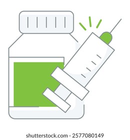 Filled line syringe with droplet and shield, perfect for vaccination apps, health blogs, and public awareness campaigns.