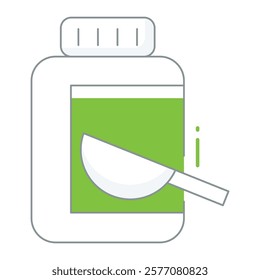 Filled line syrup bottle with liquid droplets, designed for pharmacy labels, cold-flu apps, and pediatric healthcare themes.