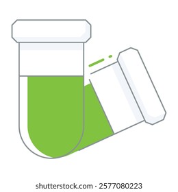 Filled line test tube with bubbling liquid, perfect for lab apps, chemical analysis interfaces, and scientific research themes.