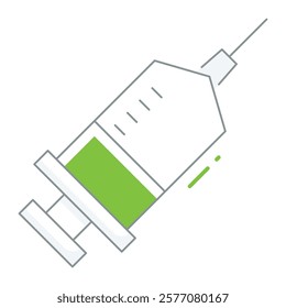 Filled line vial with syringe and liquid, perfect for vaccination apps, medical blogs, and immunization campaign materials.