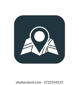 Marcador de localização preenchido no conceito do mapa. Símbolo de navegação GPS e destino de viagem. Identificação do itinerário e sinal de planeamento da viagem. Identifique atlas geográficos.