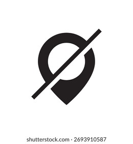 Filled location pin with a diagonal line indicating no GPS signal or service.