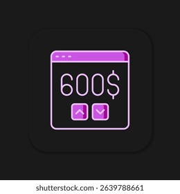 Filled Monitor with dollar icon isolated on black background. Sending money around the world, money transfer, online banking, financial transaction. Flat filled outline style with shadow. Vector