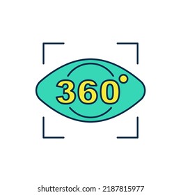 Umriss mit 360-Grad-Ansicht Symbol einzeln auf weißem Hintergrund. Virtuelle Realität. Winkel 360 Grad Kamera. Panorama-Foto.  Vektorgrafik