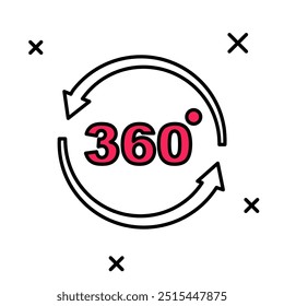 Filled outline 360 degree view icon isolated on white background. Virtual reality. Angle 360 degree camera. Panorama photo.  Vector