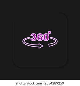 Filled outline 360 degree view icon isolated on black background. Virtual reality. Angle 360 degree camera. Panorama photo. Flat filled outline style with shadow. Vector