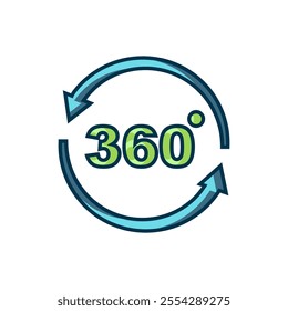 Filled outline 360 degree view icon isolated on white background. Virtual reality. Angle 360 degree camera. Panorama photo. Flat filled outline style with shadow. Vector