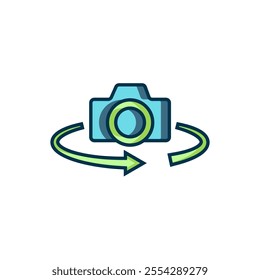 Filled outline 360 degree view icon isolated on white background. Virtual reality. Angle 360 degree camera. Panorama photo. Flat filled outline style with shadow. Vector