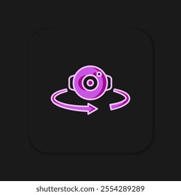 Filled outline 360 degree view icon isolated on black background. Virtual reality. Angle 360 degree camera. Panorama photo. Flat filled outline style with shadow. Vector