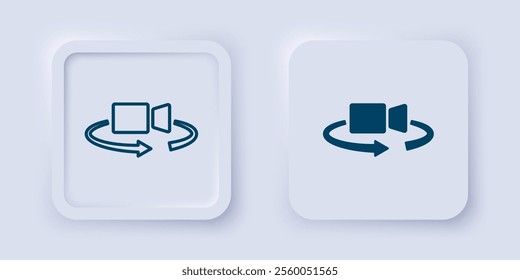 Filled and outline 360 degree view icon isolated on grey background. Virtual reality. Angle 360 degree camera. Panorama photo. Square button. Vector