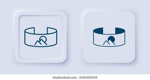 Filled and outline 360 degree view icon isolated on grey background. Virtual reality. Angle 360 degree camera. Panorama photo. Square button. Vector