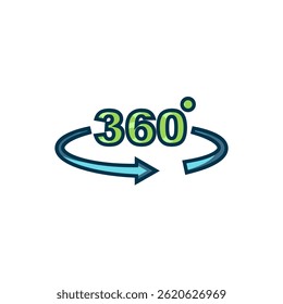 Filled outline 360 degree view icon isolated on white background. Virtual reality. Angle 360 degree camera. Panorama photo. Flat filled outline style with shadow. Vector