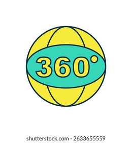 Filled outline 360 degree view icon isolated on white background. Virtual reality. Angle 360 degree camera. Panorama photo.  Vector
