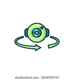Icono de vista de 360 grados de contorno lleno aislado sobre fondo blanco. Realidad virtual. Cámara de ángulo de 360 grados. Foto panorámica. Estilo de contorno relleno plano con sombra. Vector