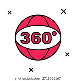 Filled outline 360 degree view icon isolated on white background. Virtual reality. Angle 360 degree camera. Panorama photo.  Vector