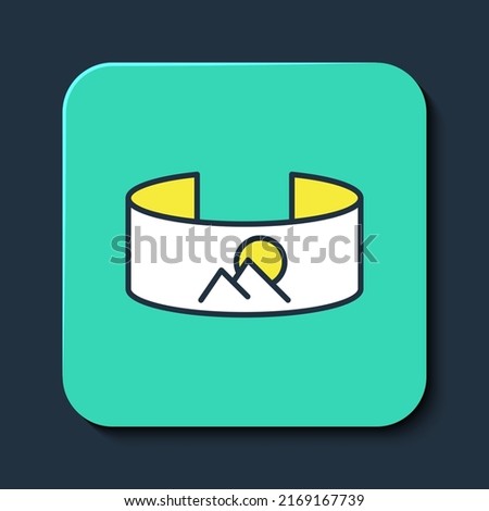 Filled outline 360 degree view icon isolated on blue background. Virtual reality. Angle 360 degree camera. Panorama photo. Turquoise square button. Vector