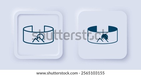 Filled and outline 360 degree view icon isolated on grey background. Virtual reality. Angle 360 degree camera. Panorama photo. Square button. Vector