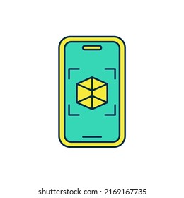 Filled outline 3d modeling icon isolated on white background. Augmented reality or virtual reality.  Vector